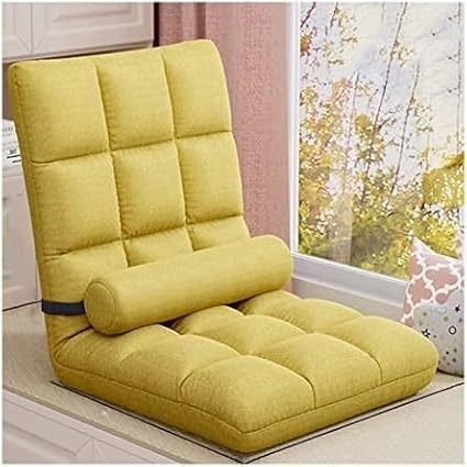 ELEFOCUS Floor Chair Angle-Adjustable Lounger with Cushion Upholstered Sofa Bed with Backrest for Reading Balcony Living Room(Gelb)