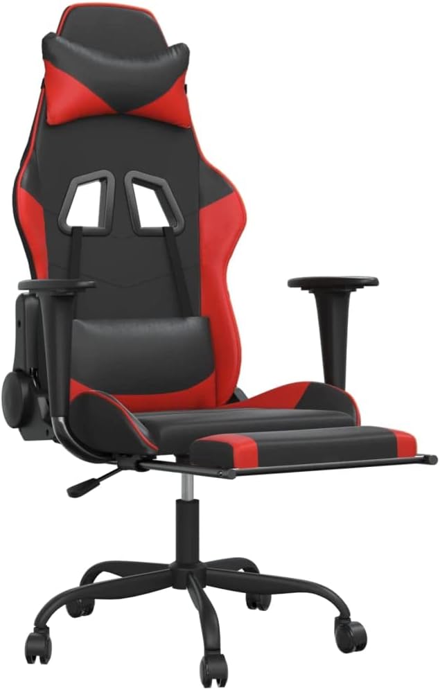 YAFF Gaming Chair with Footrest Black and Red Faux Leather-3654