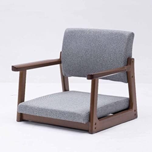 ELEFOCUS Tatami Chair Made of Solid Timber Legless with Armrest and Backrest Floor Chair Comfortable Cushion Chair with Low Seat(Dark Gray2)