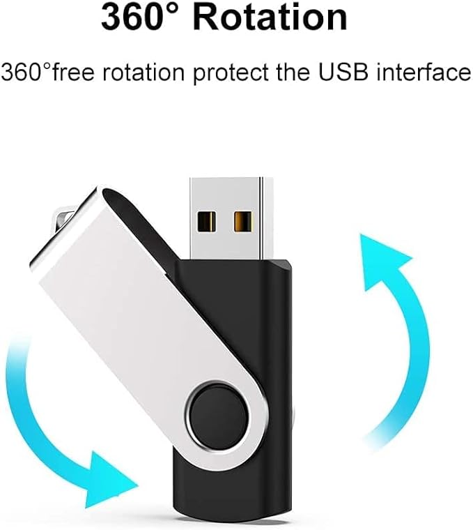 JUANWE 128GB Flash Drive 2 PCS 2.0 Thumb Drive USB Drives Pendrive for File Storage Data Transfer High Capacity Zip Drive Portable USB Storage Flashdrives 360° Swivel Cap Jump Drive 128G×2 Black