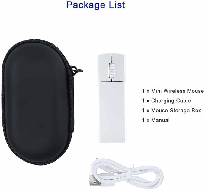 Wireless Mini Rechargeable Travel Mouse 2.4G Ultra Slim Portable Computer Mouse with Receiver Storage for Laptop/PC/Mac - White
