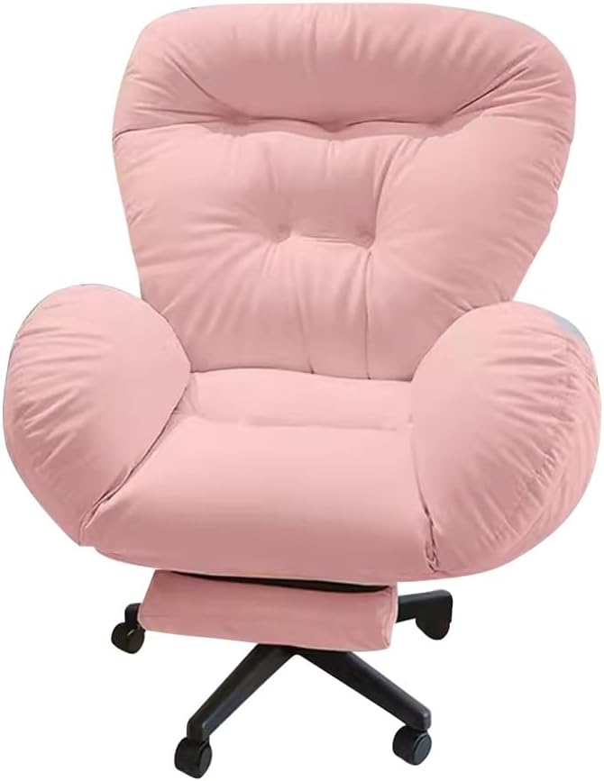 YCKEGEW Sofa Leisure Chair Computer Ergonomic Video Gaming Chair for BedroomRecliner Chair Tilting Function BackrestTask Chair with Wheels and Black Base(Pinkwith Footrest)