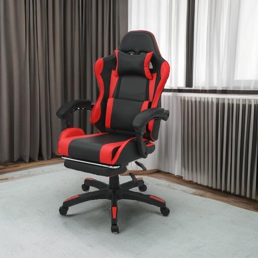 Magshion Gaming Chair for Adults Ergonomic Computer Chair with Linkage Armrests Height Adjustable Gamer Chair with Footrest and Headrest for Home Office 350 Lbs Capacity Red