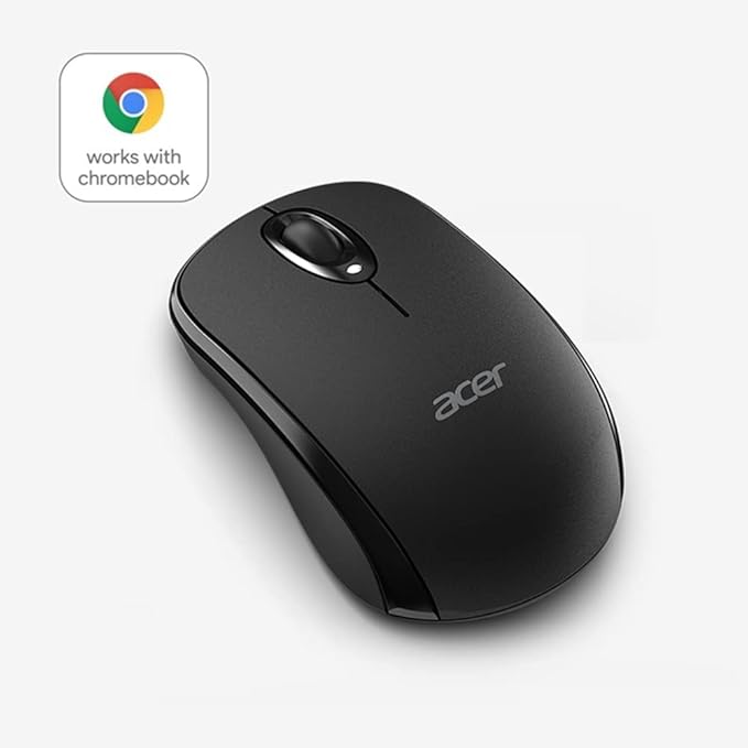 acer Bluetooth Optical Black Mouse | 1000DPI | Windows PC and Certified Works with Chromebook | Fully Covered in a Silver Ion Protected Body