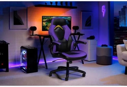 Ergonomic Gaming Chair with High Back Support – Racing Style PC Desk Chair with Recline Function Flip-Up Arms &amp Padded Segments for Comfort (Purple)