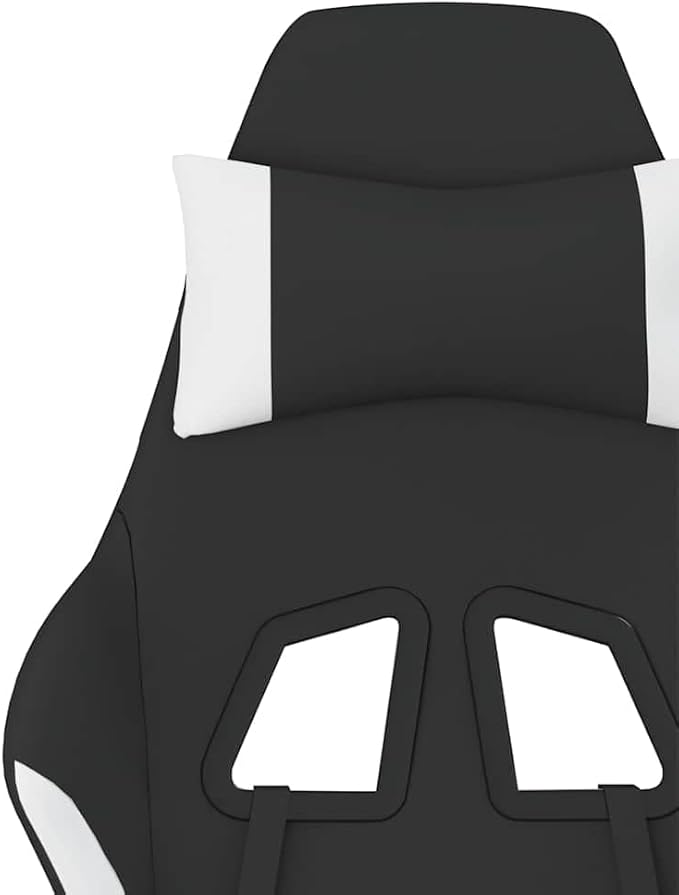 vidaXL Massage Gaming Chair for Adult Reclining Computer Chair with Footrest and Headrest Height Adjustable Office Chair with 360°-Swivel Castors Black and White Fabric