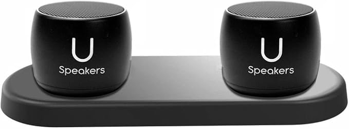 Fashionit U Pro - Mini Bluetooth Speaker Set U Pro TWS Wireless Speakers with Charging Tray | Portable Small Speakers with Surround Sound for Travel Shower Beach Car | Black