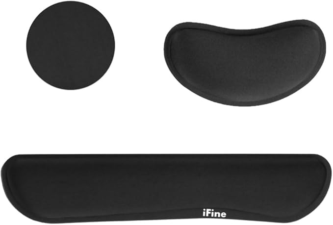 iFine Upgrade Enlarged Memory Foam Set Keyboard Ergonomic Mouse Wrist Rest Pad and gel Cushion Support for Computer Laptop School Office or Home Gaming- For Stress-free Typing with Coaster (Black)