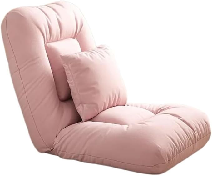 ELEFOCUS Adjustable Indoor Floor Chair with Pillow - Padded Sleeper Bed Chaise Lounge Sofa - 5-Position Comfy Gaming Recliner(Pink)