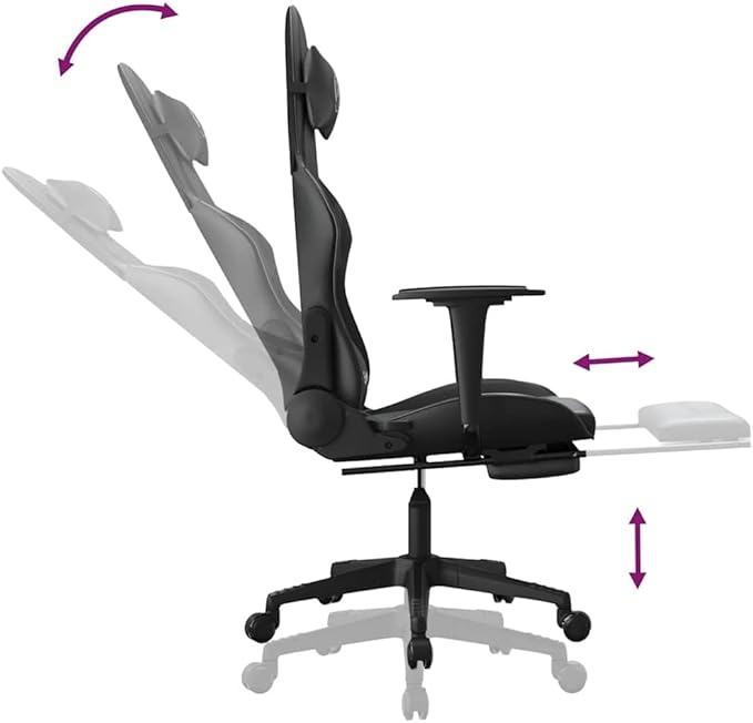 Massage Gaming Chair with Footrest - Faux Leather Reclining Ergonomic Desk Office Computer Game Chair with Lumbar Support &amp Adjustable Height Black