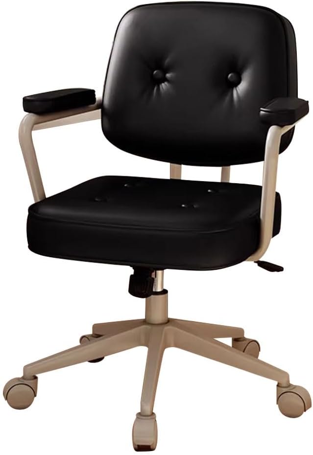 YCKEGEW Comfy Office Chair with Wheels Home Ergonomic Task Chair Tilting Function BackrestModern Armchair 360 Swivel Desk Chair Adjustable Height(BrownBlack Legs)