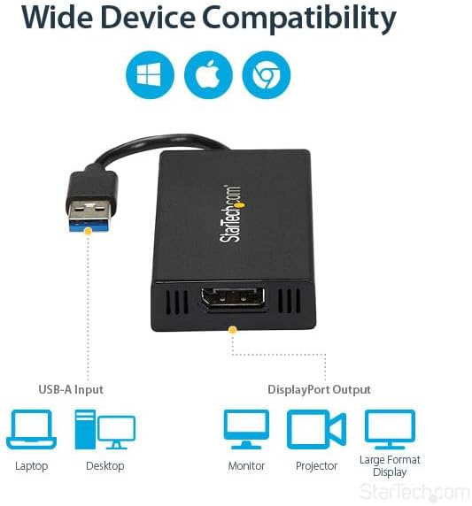 StarTech USB 3.0 to 4K DisplayPort External Multi Monitor Video Graphics Adapter - USB 3.0 Video Card - Ultra HD 4K (USB32DP4K)