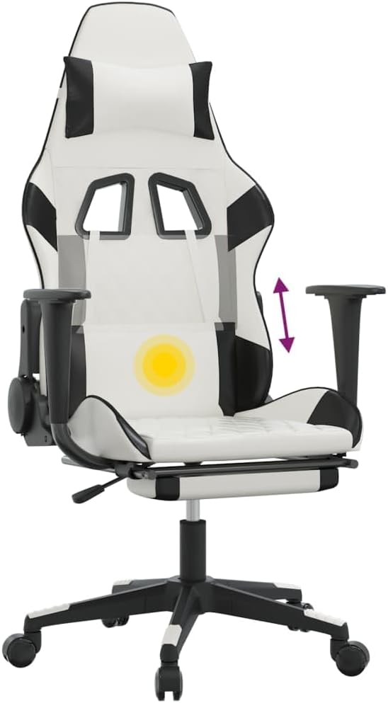 Massage Gaming ChairExecutive ChairSwivel Task Chair Suitable for Office Gaming Room Computer Room Bedroom Study Room with Footrest White&ampBlack Faux Leather