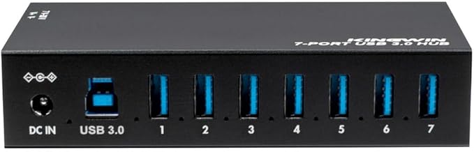 Kingwin 7-Port USB 3.0 Hub Offers 5Gbps speeds Powered Expansion and a Durable mountable Aluminum Design. Ideal for PC Laptop POS and Server Racks. Plug &amp Play.