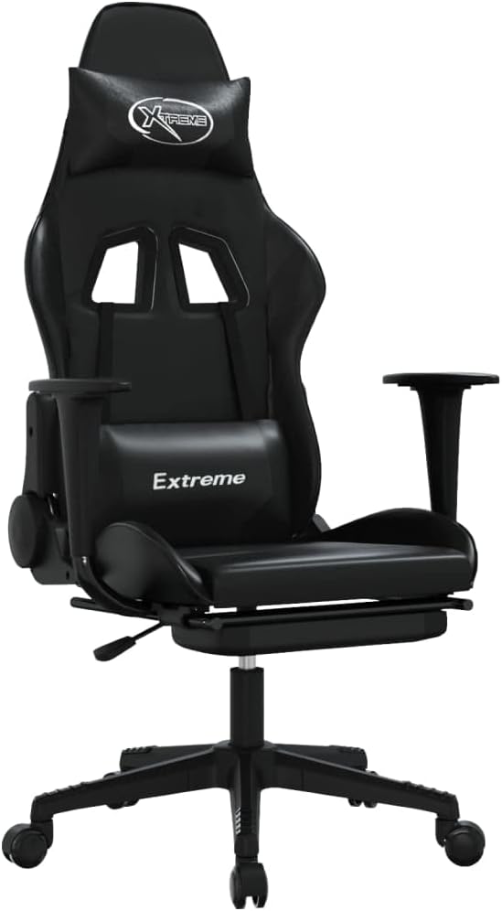 Gaming Office Chair with Footrest Faux Leather Office Chair Ergonomic Desk Chair Rolling Swivel Adjustable PC Computer Chair for Women Adults Girls(Black)