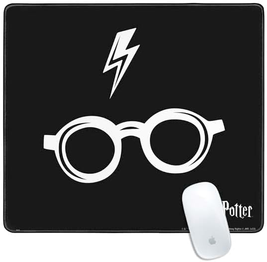 Skinit Medium Gaming Mouse Pad - Officially Licensed Harry Potter Scar and Glasses Design with Stitched Edges Waterproof Non-Slip Rubber Base Desk Mat for Keyboard &amp Mouse 17.7 x 15.75 inche