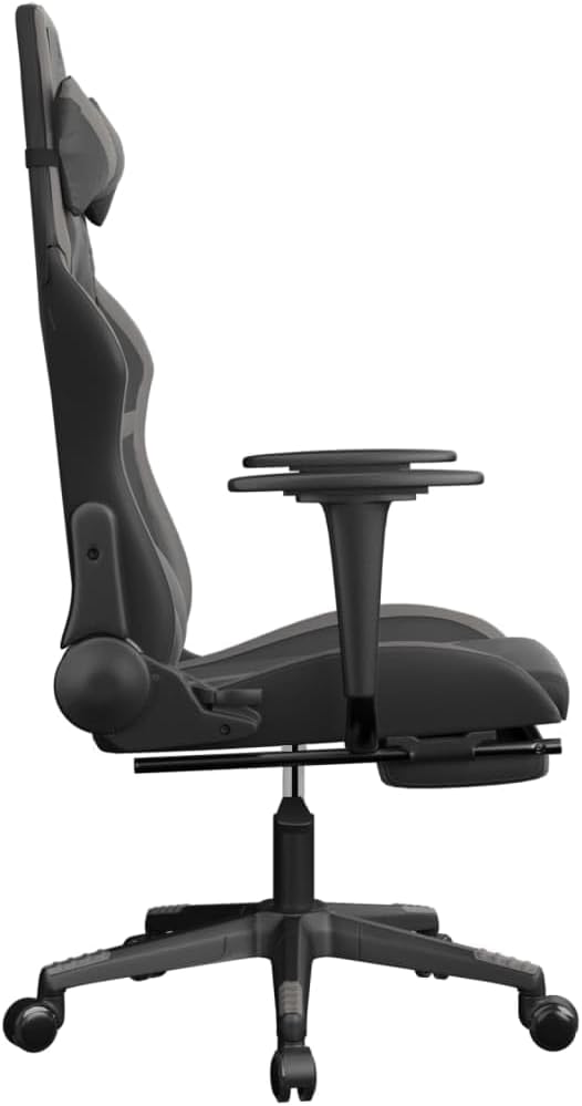 YAFF Gaming Chair with Footrest Black and Gray Faux Leather