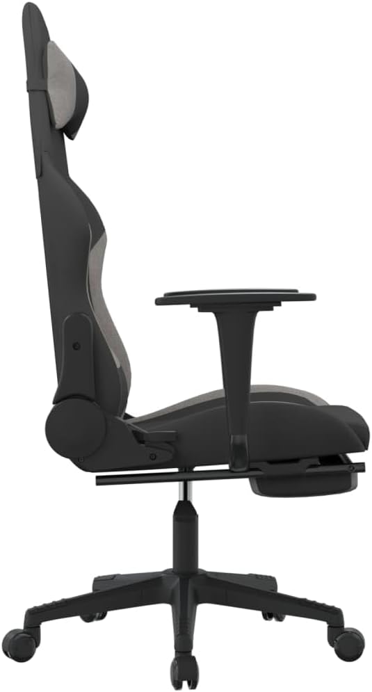 Massage Gaming Chair with Footrest Black and Light Gray Fabric