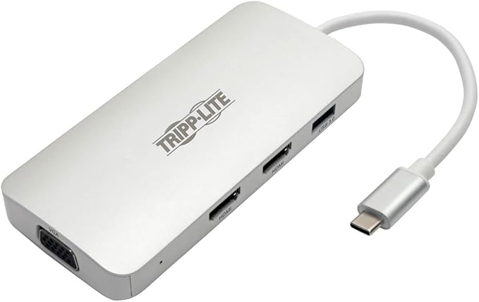 Tripp Lite USB-C Docking Station with Triple Display 4K @ 60 Hz HDMI DisplayPort VGA USB A 3.2 Gen 1 Gigabit Ethernet Port 100W PD Charging Quick Charge QC 3-Year Warranty (U442-DOCK12-S)
