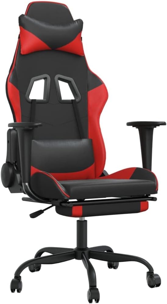 YAFF Gaming Chair with Footrest Black and Red Faux Leather-3654