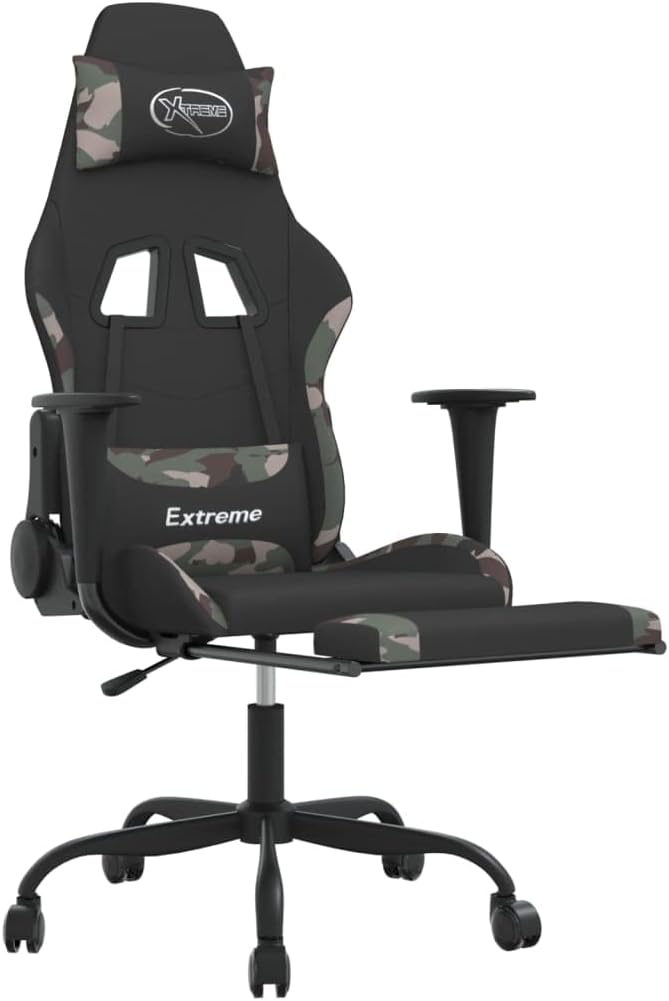 Massage Office Gaming Chair with Footrest Fabric Massage Office Chair Ergonomic Desk Chair Rolling Swivel Adjustable PC Computer Chair for Women Adults Girls(Black&ampCamouflage) -AA