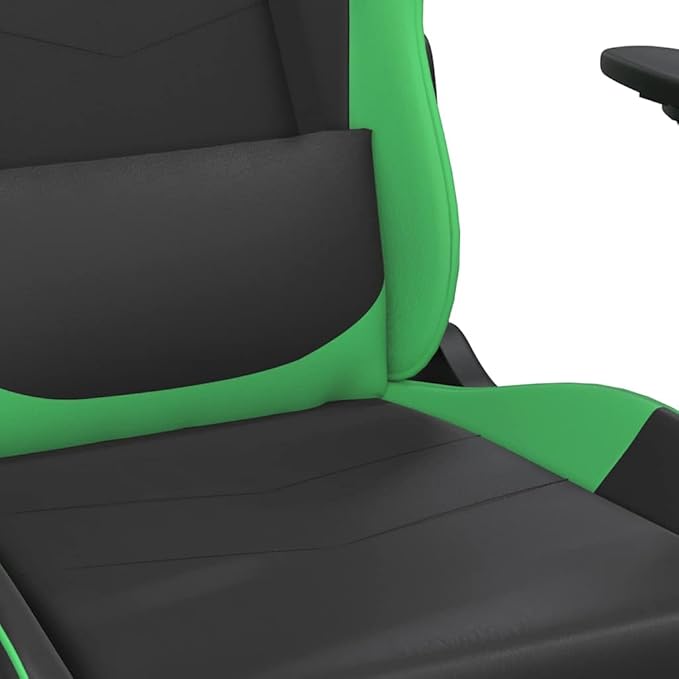 Adjustable Gaming Chair with USB Massage Feature Black and Green Faux Leather Upholstery Ergonomic Support and Memory Foam Cushion for Home Office and Gaming Setup