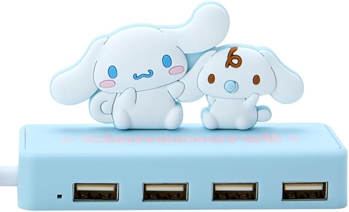 Sanrio Slim USB Hub - Cinnamoroll Character 2.4 x 3.7 inches (6 x 9.5 x 3 cm) 4 Ports 480 Mbps Data Transfer Rate
