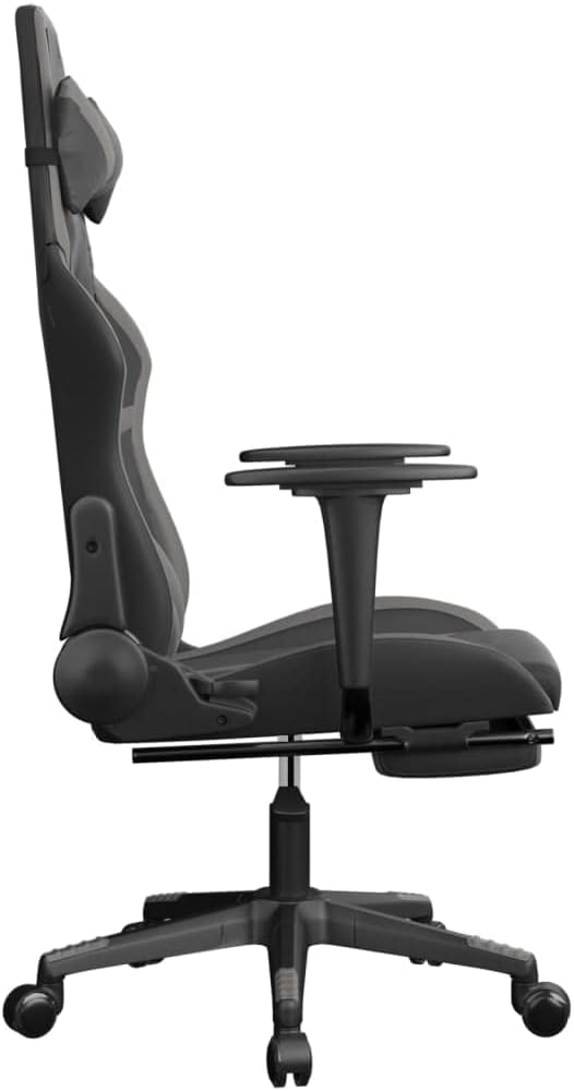 Gaming Chair Office Chair PC Chair with Footrest Black and Gray Faux LeatherHeight Adjustable Game Chair with 360°-Swivel Seat and Headrest and for Office or Gaming(Style E)