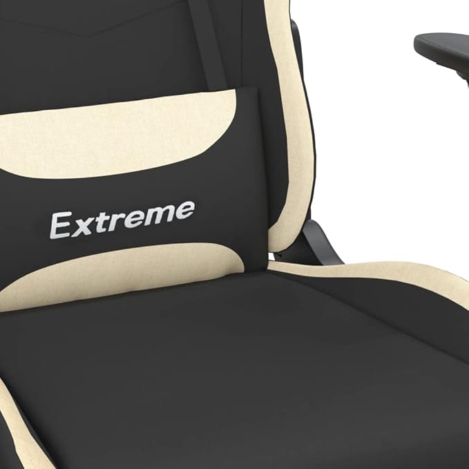 Massage Gaming Chair with Footrest Black and Cream Fabric Gaming Chair with Ergonomic Design Adjustable Features - for Gamers and Office Use