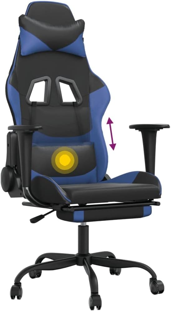 SKM Massage Gaming Chair with Footrest Black&ampBlue Faux Leather (16.4 KG/36.08 LBS)