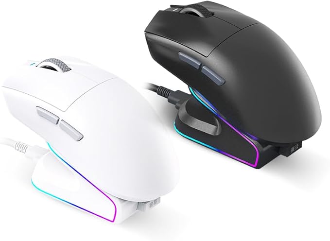 Tri-Mode Wireless Gaming Mouse with RGB Charging Dock 45g Ultra-Light PAW3311 Sensor 12000 DPI 2.4G Dongle + Bluetooth + USB-C Wired 1K Polling Rate Programmable Gaming Mouse for PC Mac Laptop