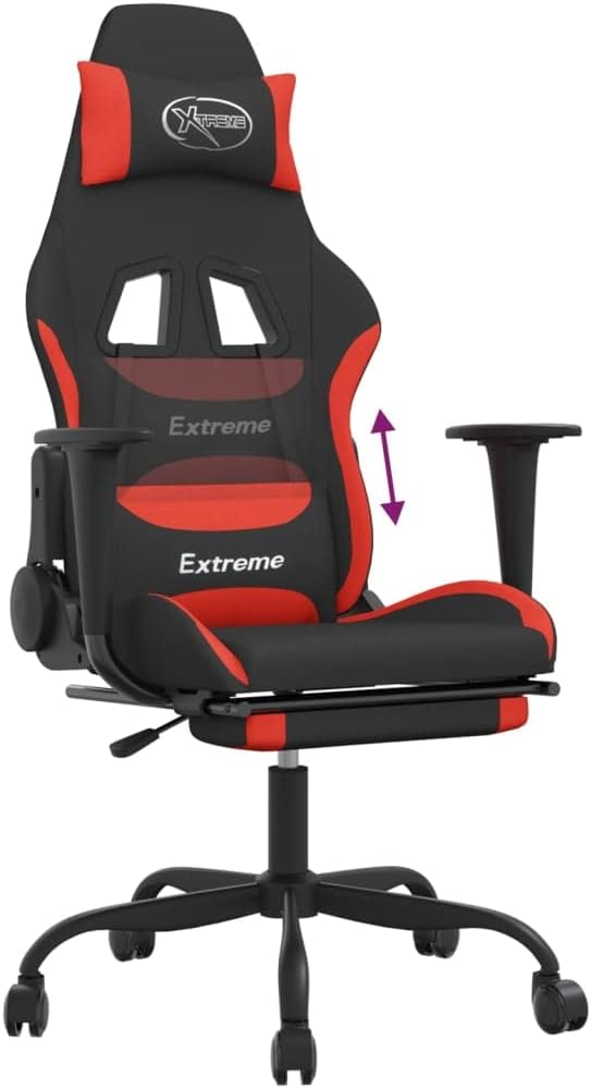Gaming Office Chair PC Chair with Footrest FabricHeight Adjustable Game Chair with 368°-Swivel Seat and Headrest and for Office or Gaming(Black&ampRed)