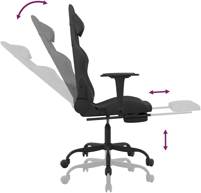 vidaXL Gaming Chair Gaming Chair with Footrest Adjustable Swivel Recliner Racing Computer Chair for Office Gaming Modern Style Black Fabric
