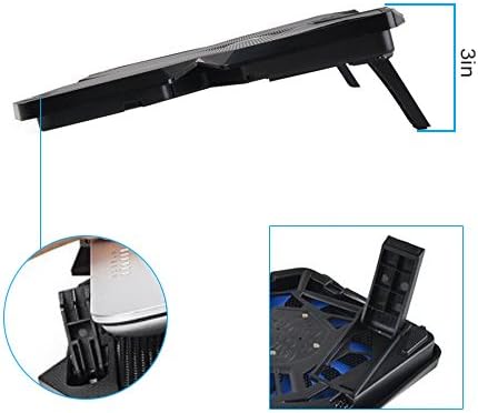 Portable Metal Mesh Laptop Cooler Cooling Pad 4 Quiet Fans w/Red LED Light Adjustable Height Up to 17 Inch Notebook 2 USB Interface w/Speed Control Switch Non-Slip - Black (11148)