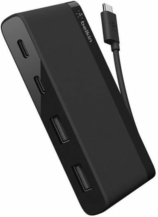 Belkin 4-Port USB C Hub - Ultra Portable Design - USB Type C Hub Docking Station With Two USB C &amp Two USB A Ports - USB Hub Connects Via USB C Cable - USB Adapter - No Pass-Through Charging