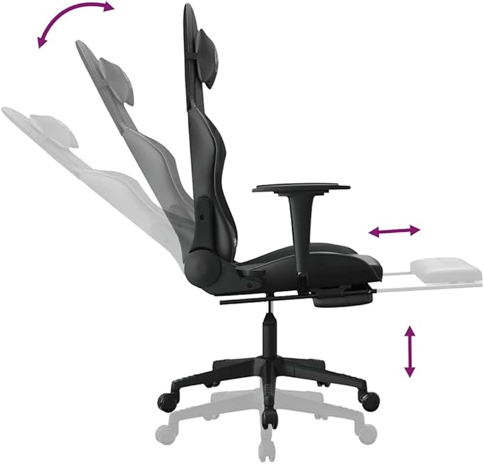 Massage Gaming Chair with Footrest Black Faux Leather Reclining Office Chair 4D Adjustable Ergonomic Support