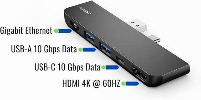 Juiced Systems ZipHUB PRO | Surface Pro 7 Multiport Adapter | USB-A 10 Gbps | Gigabit Ethernet | USB-C Data (10Gbps)