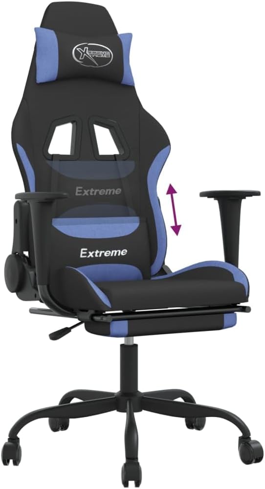 Gaming Chair Office Chair PC Chair with Footrest Black and Blue FabricHeight Adjustable Game Chair with 360°-Swivel Seat and Headrest and for Office or Gaming(Style B) -AA