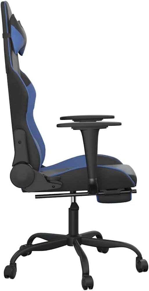 Massage Gaming Chair with Footrest Black &amp Blue Faux Leather Ergonomic Reclining Computer Desk Chair with Lumbar Support for Home Office