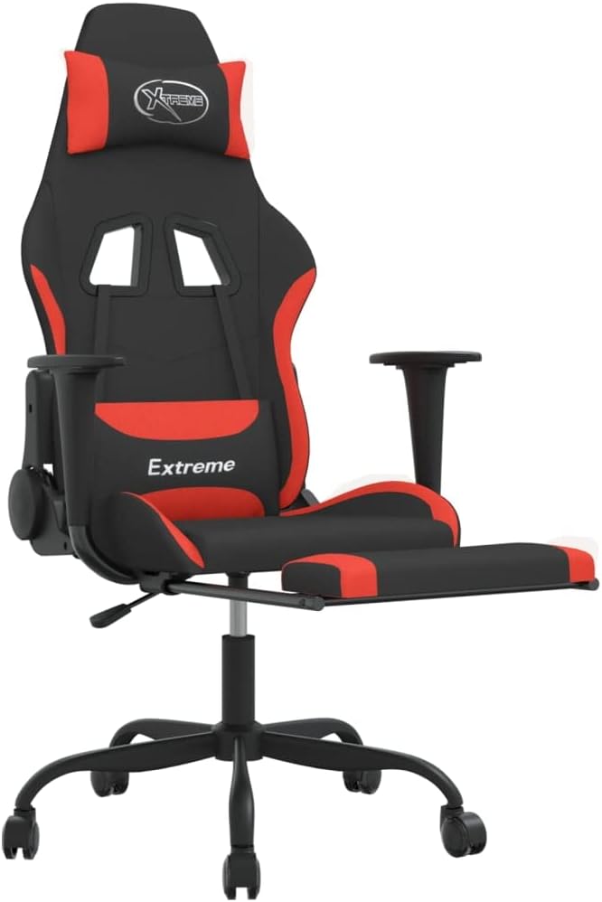 Gaming Office Chair PC Chair with Footrest FabricHeight Adjustable Game Chair with 368°-Swivel Seat and Headrest and for Office or Gaming(Black&ampRed)