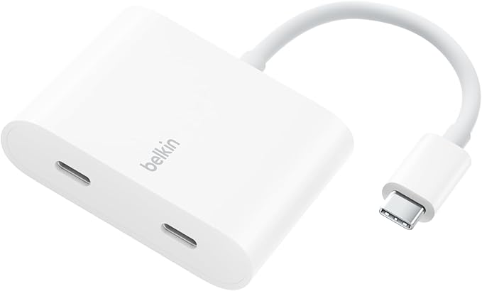 Belkin USB C Splitter - Dual Port Hub - 1 x USB-C 3.2 Gen2 Port &amp 1 x 100W PD Port - Simultaneous Data Transfer &amp iPhone Charger Fast Charging - Apple iPhone 17 iPad Nintendo Switch 2 &amp