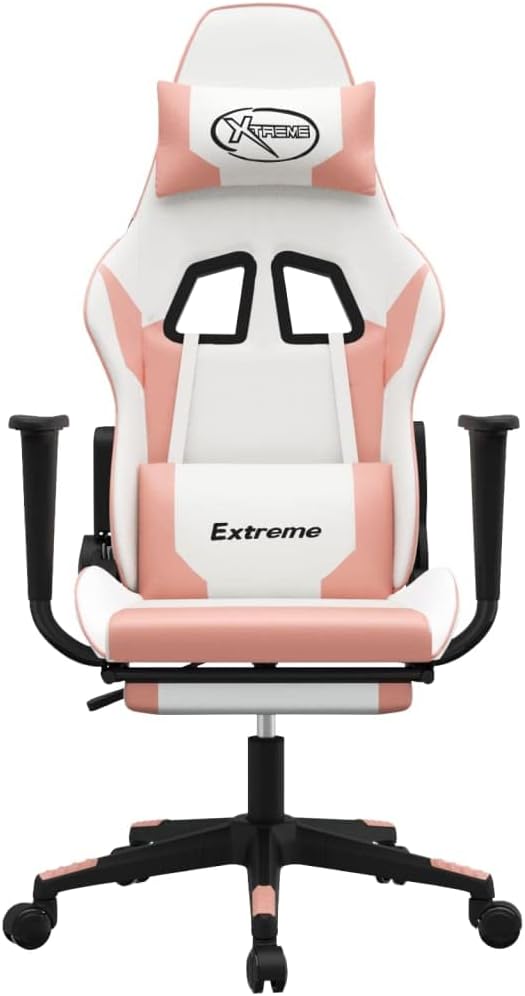 Learning Chair Racing Chair Gamer Chair Gaming Chair with Footrest White and Pink Faux LeatherSuitable for Study Bedroom Hotel