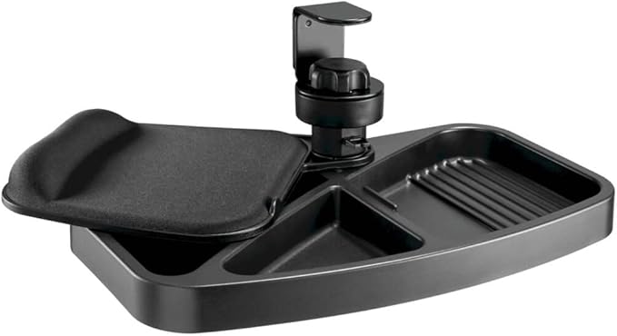 TRIPP LITE Under Desk Storage Tray Clamp-on Storage Tray w Mouse Pad Wrist Rest - Office Desk Organizer 360 Swivel 5-Year Warranty (DMUDSC)