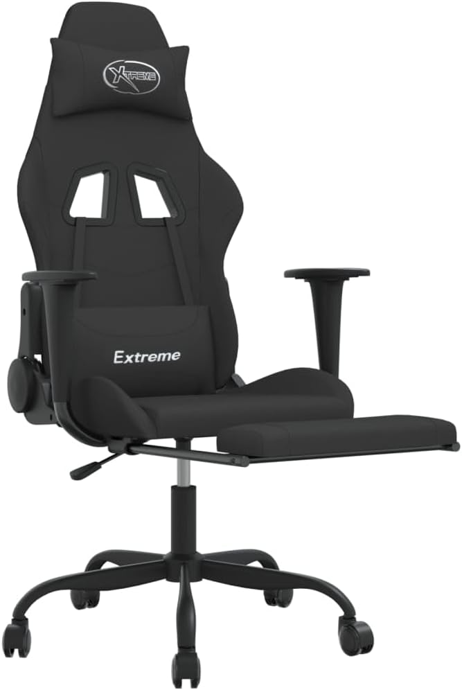 vidaXL Gaming Chair Gaming Chair with Footrest Adjustable Swivel Recliner Racing Computer Chair for Office Gaming Modern Style Black Fabric