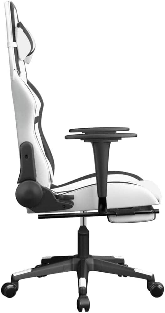 Faux Leather Massage Gaming Chair with FootrestComputer Game ChairMassage Office ChairErgonomic Desk Chair PC Gaming Chair for Adults Teens(White&ampBlack)