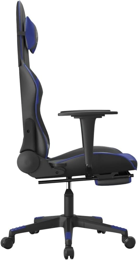 Massage Gaming ChairComputer Gaming Chair Swivel Task Chair with Headrest and Lumbar Support Suitable for Office Gaming Room with Footrest Black Blue Faux Leather