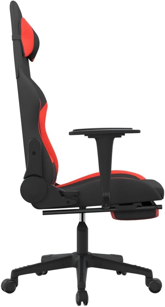 SKM Massage Gaming Chair with Footrest Black and Red Fabric (16 KG/35.2 LBS)