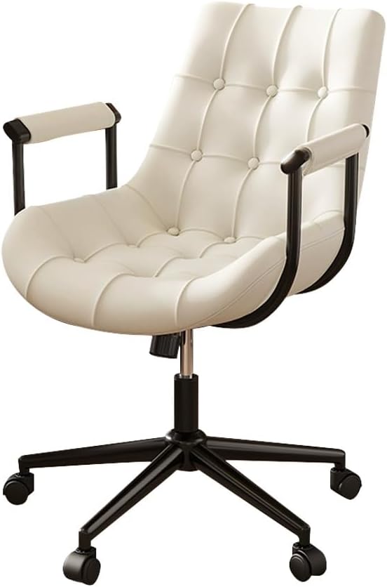 YCKEGEW Executive Leather Chair Home Office Desk Chair Adjustable Task Chairs with Armrest and Wheels360° Swivel Computer Chair Tilting Function(White)