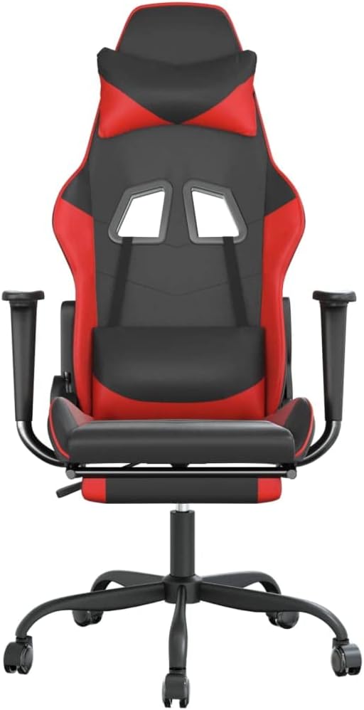 YAFF Gaming Chair with Footrest Black and Red Faux Leather-3654