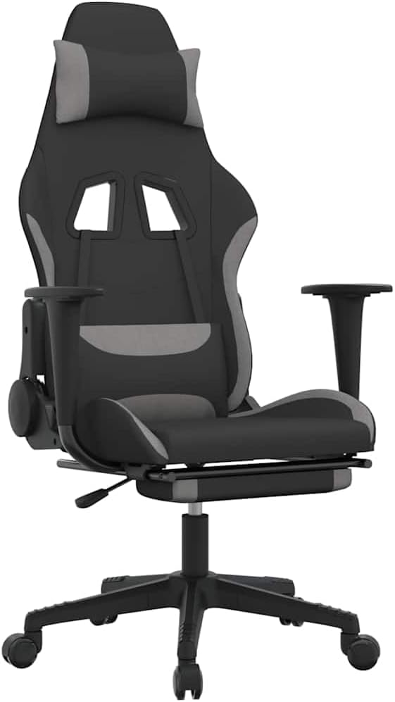 Gaming Chair with Lumbar Support Adjustable Armrests and Footrest - Ergonomic Computer Desk Chair for Gamer Home Office Black and Light Grey - Comfy Seating